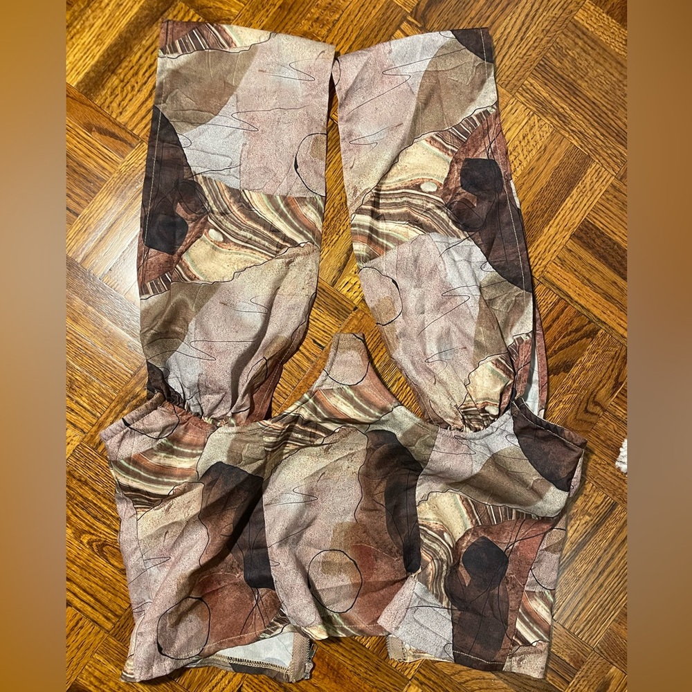 PrettyLittleThing Beige and Brown Patterned Cut-Out Crossover Top